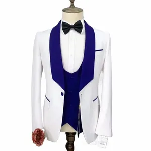 Hommes Costume Blanc Mariage Blazer Royal Bleu Châle Revers Veste Veste Pantalon Gilet Trois Pièces Costume Homme Slim Fit 2024 o5Te #