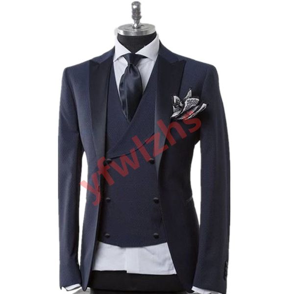 Men trajes negros novios negros tuxedos lapa de la solapa para boda/fiesta/cena de la chaqueta blazer pantalones de chaqueta blazer chaleco w682