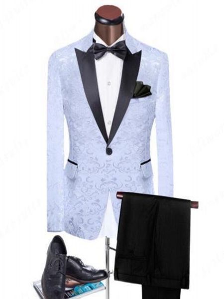 Trajes de hombre Abrigo de patrón negro / rojo / blanco con pantalones negros Chal de esmoquin de novio / Solapa de satén de pico Padrino de boda Padrino de boda 2 piezas L534