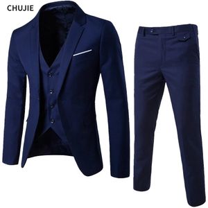Hommes costumes Blazers 3 pièces 2 ensembles mariage élégant affaires gilet pantalon bleu manteaux formel vestes coréen luxe 240227