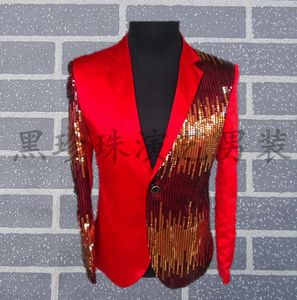 Hommes Costumes Designs Paillette Homme Terno Costumes De Scène Pour Chanteurs Sequin Blazer Vêtements De Danse Veste Robe Punk Noir Rouge Hommes Blazers