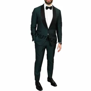 Mannen Pakken Voor Bruiloft Slim Fit Bruidegom Tuxedos Sjaal Revers Formele Busin Suits Mannelijke Jas Blazer Broek Tweedelige Kostuum homme C7zr #
