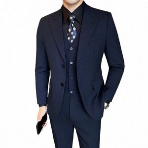 Costumes pour hommes de haute qualité vêtements de luxe coréens costumes de mariage à simple boutonnage pour hommes grande taille Blazer veste + gilet + pantalons ensembles X6M4 #