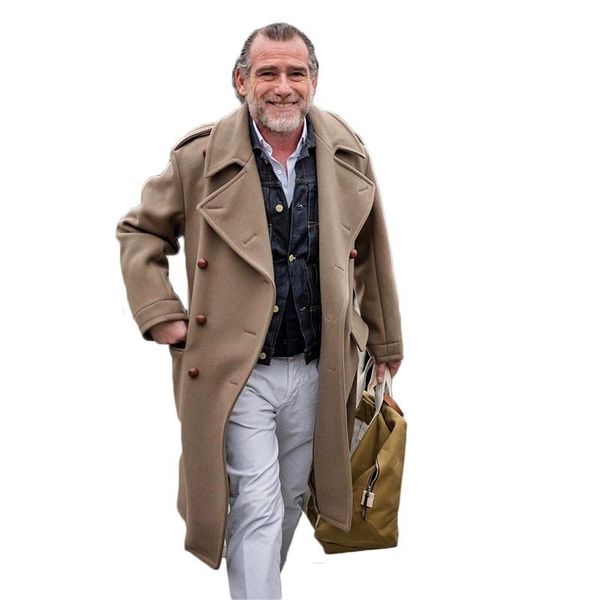 Trajes de hombre de lana caqui, esmoquin bonito hecho a medida con doble botonadura, chaqueta con solapa en pico, abrigo largo de negocios de espuma, Blazers para hombre