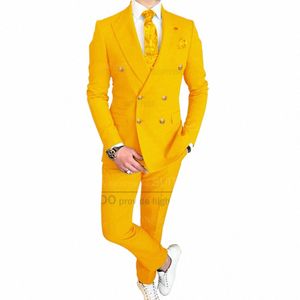 Costumes pour hommes Slim Fit Set Formel Double Boutonnage Blazer Pantalon 2 Pièces Personnalisé Luxe Bal Busin Party Tuxedos De Mariage Pour Hommes 90cO #