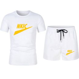 Men Summer Brand Logo Print Tracksuit Sets Fashion Street Hip Hop Short Sheeved Sportswear Suit Mens Casual Sports 2 -Piece Set