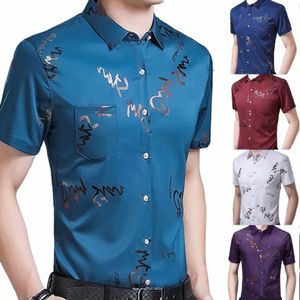 Hommes d'été Busin chemise chemise sociale lettre poche été col rabattu haut slim pour fête simple boutonnage qualité hauts t10R #