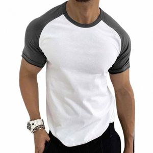 Mannen Zomer Fitn Shirt Raglanmouwen O Neck Tee Tops Kleurblok Sport Bodybuilding T-shirt Hemd Gym Casual Sportkleding y7ll #