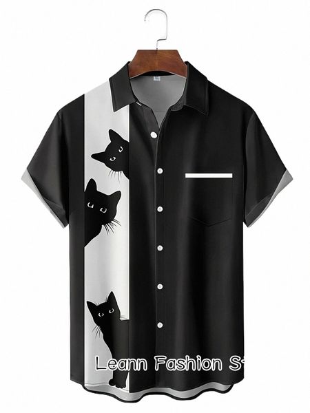 Hommes Summer Funny Anime Cats Imprimer Chemise Casual Élégant Vêtements Mâle Butt Revers Col Chemise Fi Hawaiian Vacati Chemise p2Td #