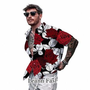 Mannen Zomer Hawaiian Vacati Shirt Mannelijke Vintage Rode Rozen Afdrukken Tops Tees Fi Dagelijkse Kleding Casual Streetwear 96nf #