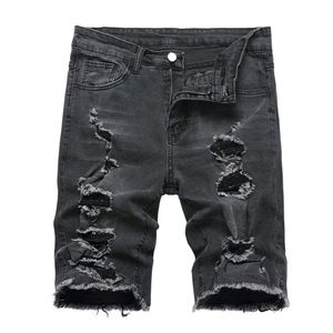 Hommes trous d'été Pantalon à cinq points Street élégant slim mâle en détresse solide de plage droite en jean short 240511