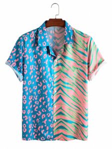 Mannen Zomer Luipaard Zebra Afdrukken Shirt Hawaiiaanse Vacati Kleding Mannelijke Fi Strand Stijl Shirt Dagelijkse Slijtage Shirt Streetwear R1bW #