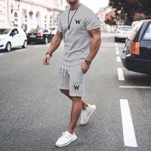 Mannen Zomer Outfits 2 Delige Sets Mode Korte Mouw Spier T-shirts En Shorts Strand Set Sport Trainingspak Voor mannen 240229