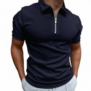 heren zomer pure kleur eenvoudige stijl korte mouw rits poloshirt, heren revers tops.T5Ze#