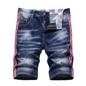 Men Summer Ripte denim shorts mannelijke blauwe holes korte jeans mode streetwear stretch jeans shorts broek srtaight fit jeans 240429
