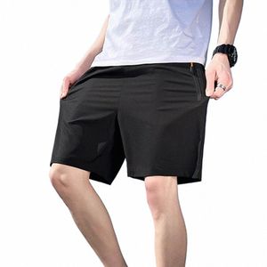 Hommes été minces shorts décontractés taille élastique poches à glissière shorts de sport séchage rapide entraînement shorts de course W1kl #