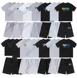 Men Summer Trapstar Tracksuits Designer Rainbow Towel Decodering en dames T-shirtbroek 2-delige sets Zwart Witte Ronde Ronde Ronde Ronde Ronde Nek T-shirts Een nieuw design 30es