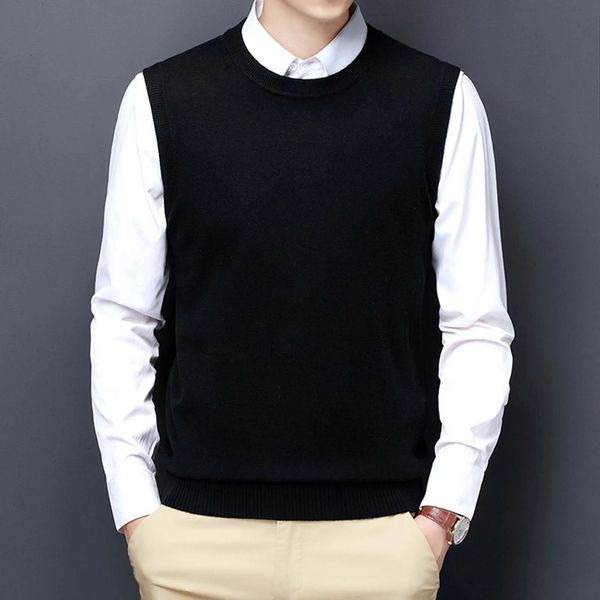 Hommes pull gilet coréen col rond affaires décontracté Version ajustée noir gris clair sans manches haut tricoté mâle AllMatch 240312
