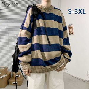 Heren Sweaters Gestreepte Vintage Pullovers Couples Plus-Size 3XL Causal Harajuku All-match Simple Street-Wear Gebreide Koreaanse Jumper Y0907