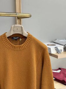 Mannen Truien Winter loro piana Lange Mouwen Geel Oranje Ronde Hals Kasjmier Gebreide Trui Pullover