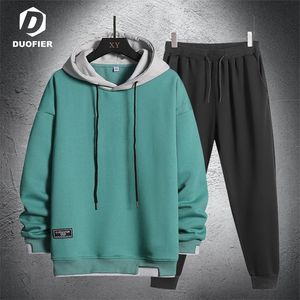 Hombres sudaderas conjuntos 2 piezas de manga larga ropa deportiva sudaderas con capucha + pantalones trajes de chándal masculino casual jogger sudor trajes 220215