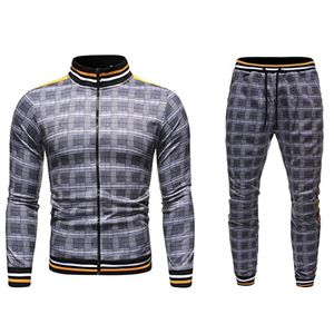 Mannen Sweatsuits 2021 Casual Plaid Pattern Mens Trainingspakken All Season Jack + Joggers Running Bovenkleding Heren Outfits Mode Sets