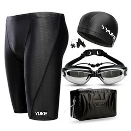 Mannen zwemmen shorts waterdichte concurrentie zwemuitrusting bril met oorplug cap case trunks briefs badmode halve broek 240411