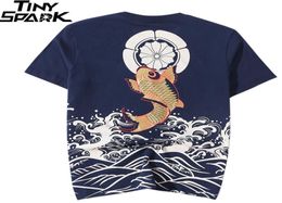 Men t -shirt 2020 Streetwear Japanse Harajuku T -shirt Koi Fish Wave Print Hip Hip T -shirt Zomer Katoen Tops Tees LJ205270716