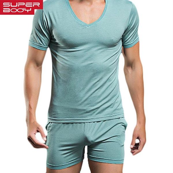 Hommes t-shirt coton pyjama ensemble vêtements de nuit Sexy hommes sous-vêtements t-shirts sous-vêtements t-shirts marque décontracté à manches courtes Boxers255M