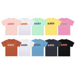Hommes T-shirt designer femmes Mens Marn chemise logo coloré mode Nouveaux t-shirts rue Marée Couleur unie Manches courtes Pur coton blanc Taille européenne