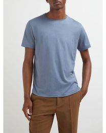 Camiseta de hombre Loro Piana, camiseta de Jersey suave de algodón de seda azul para hombre, camisetas de manga corta, camiseta de verano