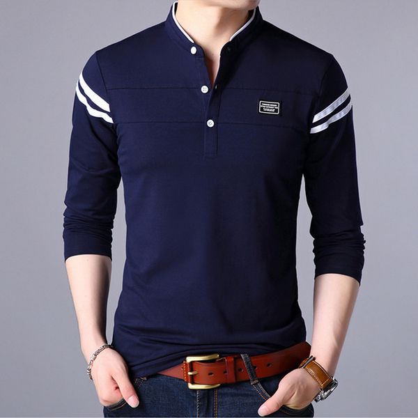 Hombres camiseta hombre manga larga camiseta ropa de hombre moda casual clásico mandarín cuello camisetas algodón tops tees camisetas masculinas 210518