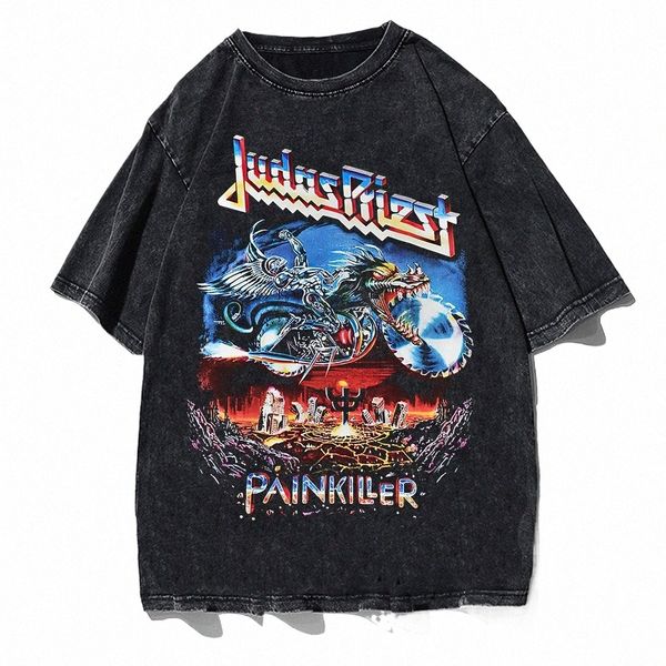 Hommes T-shirt Metal Punk Band Judas Priest Painkiller manches courtes Streetwear Harajuku Casual Plus Taille Cott Tops Y2k Vêtements G7nW #