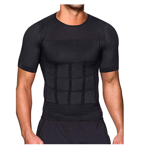 Hommes T-Shirt Sans Couture À Manches Courtes Ventre Plat Corps Façonner Tops Shapewear Abdominal Muscle Body-buliding Taille Formateur Estomac Vêtements Minces