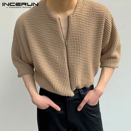 Hommes T-shirt Couleur solide à la fermeture éclair zipper demi-manche Vêtements de streetwear coréen tee décontracté