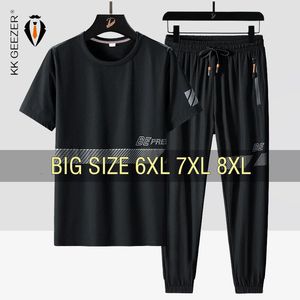 Hommes T-shirt Pantalon 2 pièces Set Oversize 6xl 7xl 8xl Plus taille à manches courtes noires Tshirts Summer Fashion Loose Drop 240518