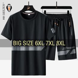 Hommes T-shirt Costume Shorts Tshirt Ensemble Oversize 6XL 7XL 8XL Plus Taille À Manches Courtes T-shirts Noirs Mode D'été Lâche Goutte 240321