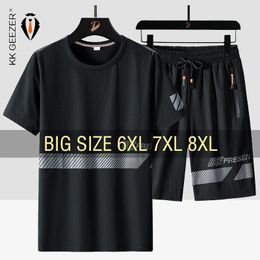 MEN T -shirtpak Shorts T -shirt set oversized 6xl 7xl 8xl plus maat korte mouw zwarte t -shirts zomer mode losse druppel 240329