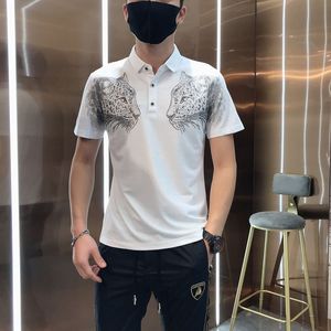 hommes t shirts designer polos Europe et Amérique Slim Leopard Strass Revers Polo À Manches Courtes