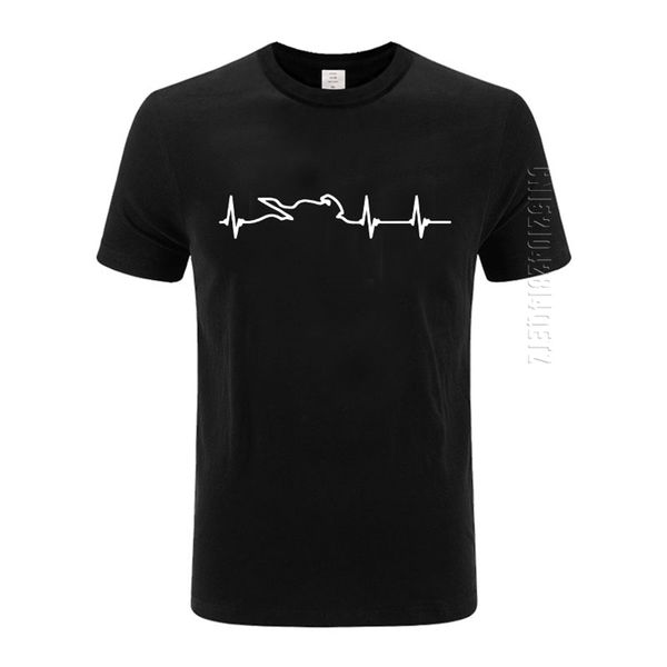 Hommes T-shirts Coeur Électrocardiogramme Des Joueurs De Course De Moto D'été Drôle Ras Du Cou Coton Mâle Surdimensionné T-Shirt 210706
