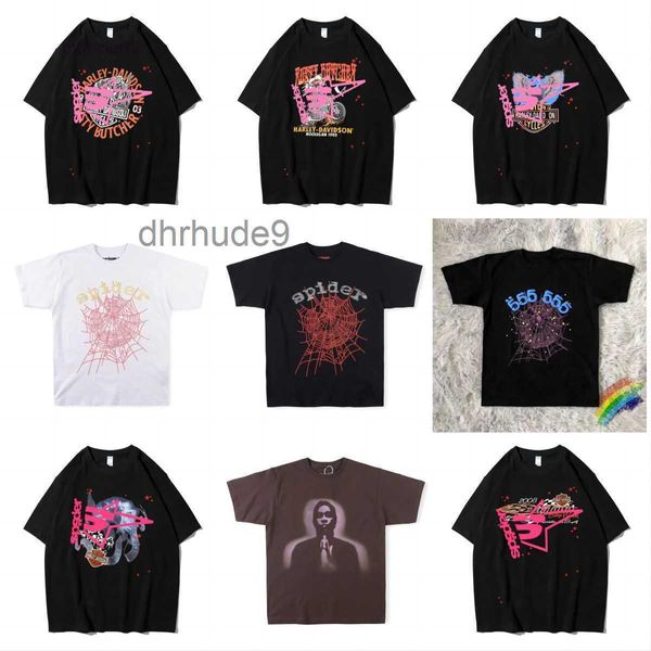 Hommes T-shirts Rose Jeune Thug Sp5der 555555 Imprimé Toile D'araignée Motif Coton H2y Style Manches Courtes Top T-shirts Hip Hop Taille S-xl Yh Xgxl LS3O