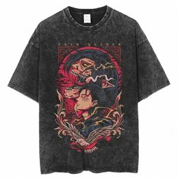 Hombres T Vintage Camisas lavadas Ataque en Itan Anime Camisa Harajuku Oversize EE Algodón Moda Streetwear Unisex Top EMI2 A3PP #