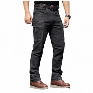 Mannen Tactische Jeans Comfortabele Lengte Broek Multi Zakken Mannen Stretch Denim Broek S4bF #