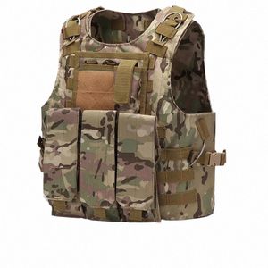 Hombres Descarga táctica Airsoft Caza Molle Chaleco Multifuncti Soldado militar Chaleco de combate Ejército Camo Portador Chalecos de tiro X05o #