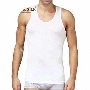 Mannen Tanktops 100% Pure Zijde Gebreid Heren O-hals Hemd Tanktop Effen Maat L XL XXL b9g9#