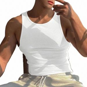 Mannen Tank Tops Effen Kleur O-hals Sleevel Streetwear Skinny Zomer Vesten 2023 Sexy Fi Casual Mannen Kleding S-5XL INCERUN 71ie #