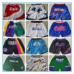 Hommes Team Basketball chauffe Shorts Just Don Short Sport Wear Pant avec Pocket Bull Zipper Sweatpants Bleu Blanc Noir Rouge Violet Cousu Bonne taille S-XXXL