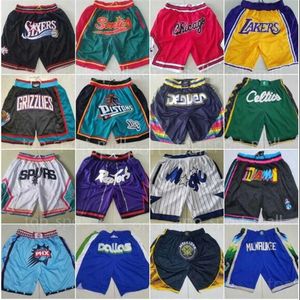 Équipe masculine Basketball Short Justdon Shorts avec poches Zipper Baseball Football Sport Wear Pantal