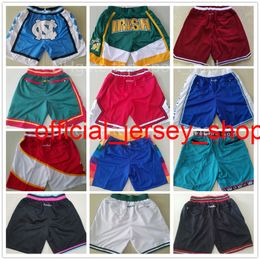 Short de basket-ball de l'équipe pour hommes Juste court Don avec poche zippée Hip Pop Sport Wear Pantalon de survêtement Bleu Blanc Noir Rouge Violet Point Bon