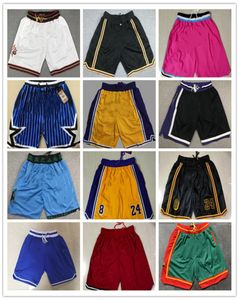 Men Team Basketball Shorts Just Short Don met Pocket Zipper Hip Pop Sport Wear Pant Sweatpants Blue White Black Red Purple Stitch3910947